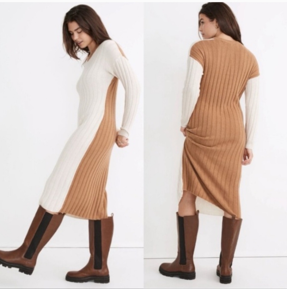 Madewell Elegant Two-Tone Knit Sweater Dress Sz XS oversized NWOT